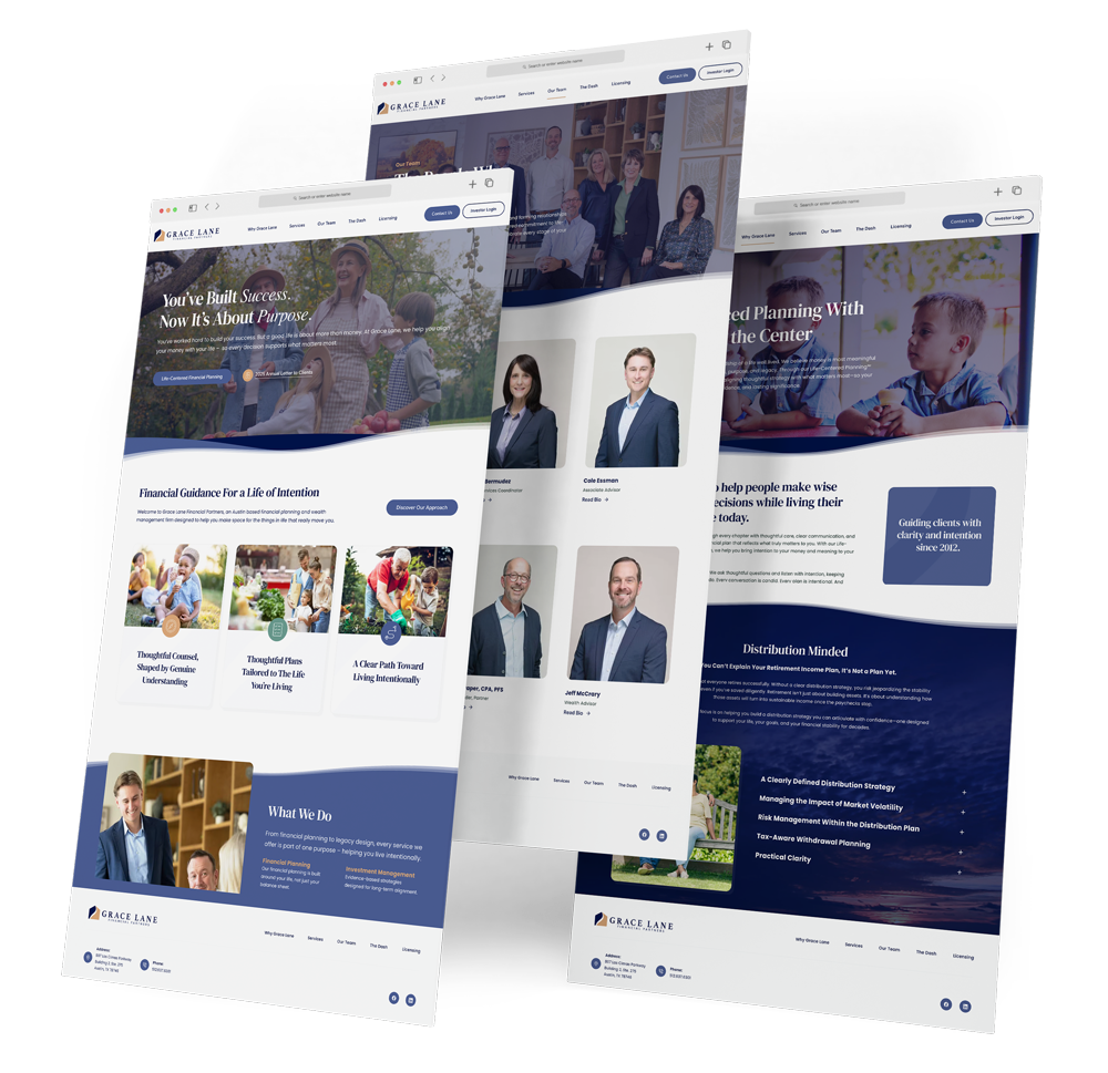Grace Lane Financial Partners website shown across multiple screens.