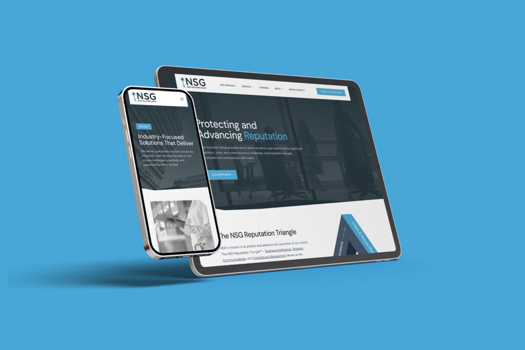 NSG Global website shown in design mockups.