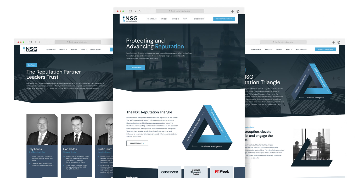 NSG Global website shown across multiple screens.