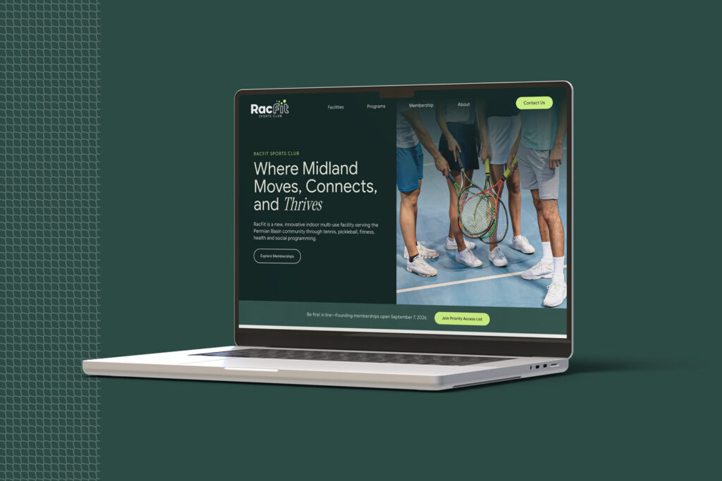 RacFit Sports Club website shown in a design mockup.