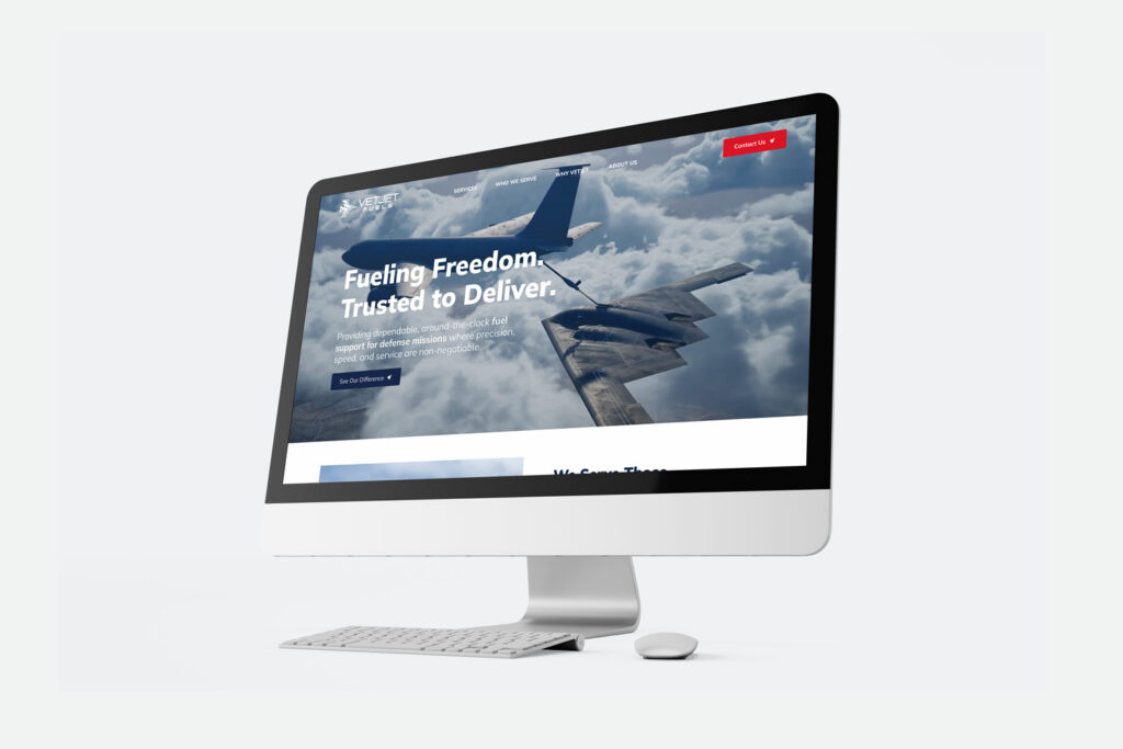 VetJet Fuels website shown in a design mockup.